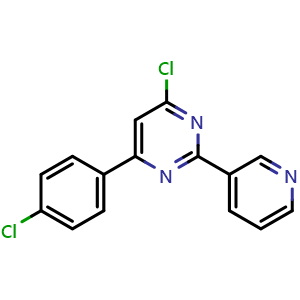Chemical structure of 4-Chloro-6-(4-chlorophenyl)-2-(3-pyridyl)pyrimidine , CAS 1354770-94-7, AChemBlock U105898