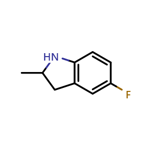 Chemical structure of 5-Fluoro-2,3-dihydro-2-methyl-1H-indole , CAS 825-70-7, AChemBlock U105936