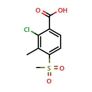 Chemical structure of 2-Chloro-3-methyl-4-(methylsulfonyl)benzoic acid , CAS 106904-09-0, AChemBlock U105940