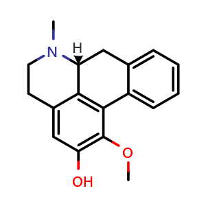 Chemical structure of (R)-1-methoxy-6-methyl-5,6,6a,7-tetrahydro-4H-dibenzo[de,g]quinolin-2-ol , CAS 3153-55-7, AChemBlock U106058