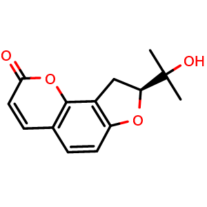 Chemical structure of (8S)-8-(2-Hydroxypropan-2-yl)-8,9-dihydrofuro[2,3-h]chromen-2-one , CAS 3804-70-4, AChemBlock U106124