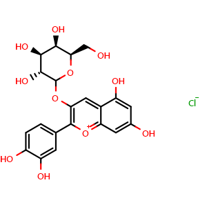 Chemical structure of cyanidin-3-galactoside chloride , CAS 27661-36-5, AChemBlock U106154