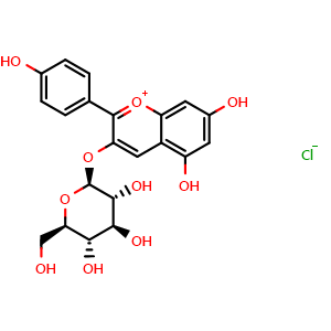Chemical structure of Pelargonidin 3-O-glucopyranoside chloride , CAS 18466-51-8, AChemBlock U106165