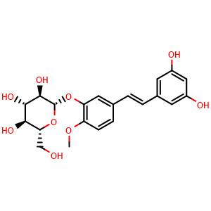 Chemical structure of Rhapontigenin 3'-O-glucoside , CAS 94356-22-6, AChemBlock U106187