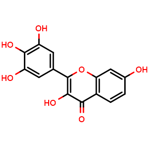 Chemical structure of 3,7-dihydroxy-2-(3,4,5-trihydroxyphenyl)-4H-chromen-4-one , CAS 490-31-3, AChemBlock U106227