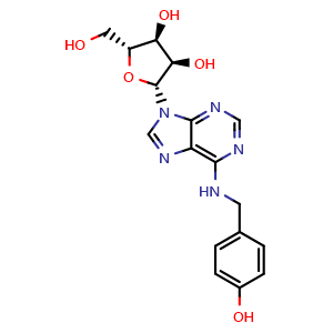 Chemical structure of N6-(4-Hydroxybenzyl)adenosine , CAS 110505-75-4, AChemBlock U106328
