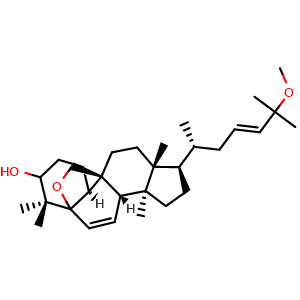 Chemical structure of 5,19-Epoxy-25-methoxycucurbita-6,23-dien-3-ol , CAS 81910-39-6, AChemBlock U106414