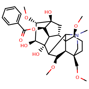 Chemical structure of Benzoylhypaconine , CAS 63238-66-4, AChemBlock U106864