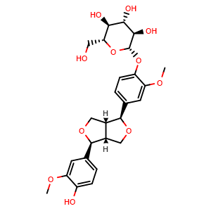 Chemical structure of (+)-Piresil-4-O-β-D-glucopyraside , CAS 69251-96-3, AChemBlock U106899