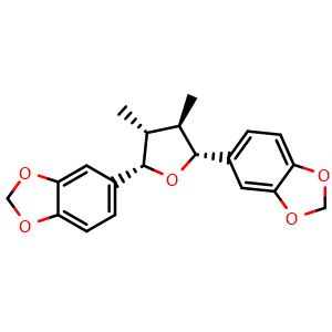 Chemical structure of rel-5,5'-((2R,3R,4R,5S)-3,4-dimethyltetrahydrofuran-2,5-diyl)bis(benzo[d][1,3]dioxole) , CAS 178740-32-4, AChemBlock U107155
