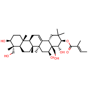 Chemical structure of 21-O-Tigloylgymnemagenin , CAS 1581276-63-2, AChemBlock U107172
