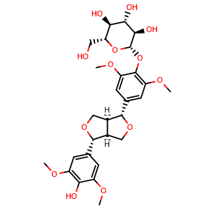 Chemical structure of (-)-Syringaresinol 4-O-β-D-glucopyranoside , CAS 137038-13-2, AChemBlock U107194