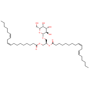 Chemical structure of 1,2-O-Dilinoleoyl-3-O-β-D-galactopyranosylracglycerol , CAS 111187-15-6, AChemBlock U107228