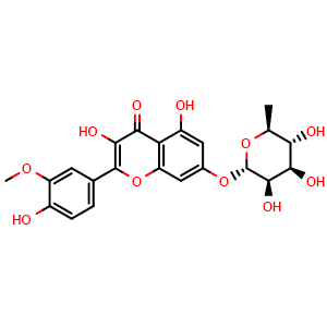 Chemical structure of Isorhamnetin 7-O-α-L-Rhamnoside , CAS 17331-72-5, AChemBlock U107294