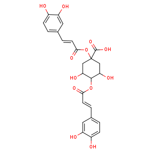 Chemical structure of 1,4-Dicaffeoylquinic acid , CAS 1182-34-9, AChemBlock U107374