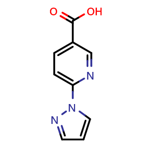 Chemical structure of 6-(1H-Pyrazol-1-yl)pyridine-3-carboxylic acid , CAS 253315-22-9, AChemBlock U107429