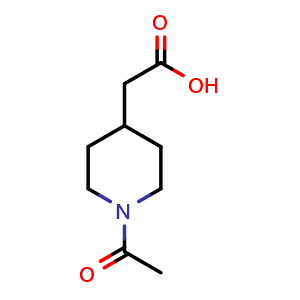 Chemical structure of 2-(1-Acetylpiperidin-4-yl)acetic acid , CAS 78056-60-7, AChemBlock U107437