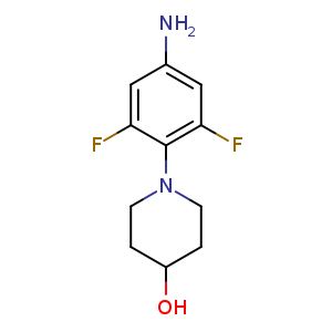 Chemical structure of 1-(4-Amino-2,6-difluorophenyl)piperidin-4-ol , CAS 1184129-47-2, AChemBlock U107440