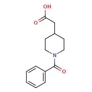 Chemical structure of 1-Benzoyl-4-piperidineacetic acid , CAS 56772-11-3, AChemBlock U107445