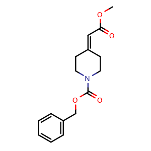 Chemical structure of Benzyl 4-(2-methoxy-2-oxoethylidene) piperidine-1-carboxylate , CAS 40112-93-4, AChemBlock U107457