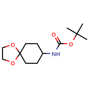 Chemical structure of N-Boc-1,4-dioxaspiro[4.5]decan-8-amine , CAS 946822-17-9, AChemBlock U107478