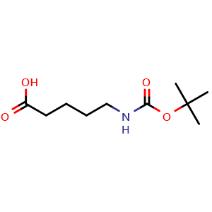 Chemical structure of N-Boc-5-aminopentanoic acid , CAS 27219-07-4, AChemBlock U107497