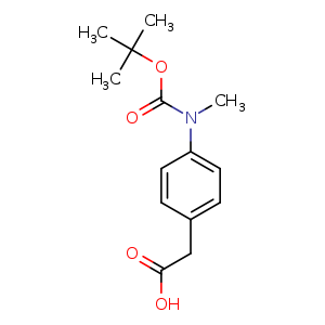 Chemical structure of 2-(4-(tert-Butoxycarbonyl(methyl)amino) phenyl)acetic acid , CAS 251643-18-2, AChemBlock U107499