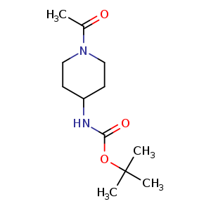 Chemical structure of tert-Butyl 1-acetylpiperidin-4-ylcarbamate , CAS 283167-28-2, AChemBlock U107501