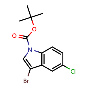 Chemical structure of tert-Butyl 3-bromo-5-chloro-1H-indole-1-carboxylate , CAS 1303543-80-7, AChemBlock U107509