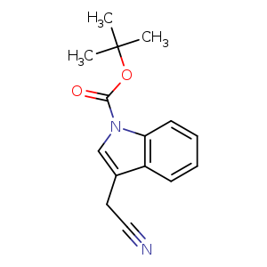 Chemical structure of tert-Butyl 3-(cyanomethyl)-1H-indole-1-carboxylate , CAS 218772-62-4, AChemBlock U107519