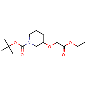 Chemical structure of tert-butyl 3-((ethoxycarbonyl)methoxy)piperidine-1-carboxylate , CAS 1824091-88-4, AChemBlock U107525