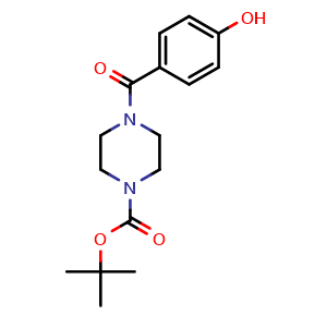 Chemical structure of tert-Butyl 4-(4-hydroxybenzoyl)piperazine-1-carboxylate , CAS 681482-86-0, AChemBlock U107529