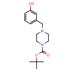 Chemical structure of tert-Butyl 4-(3-hydroxybenzyl)piperazine-1-carboxylate , CAS 500013-36-5, AChemBlock U107530