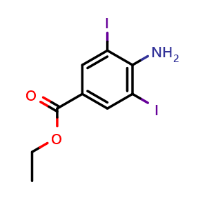 Chemical structure of Ethyl 4-amino-3,5-diiodobenzoate , CAS 5400-81-7, AChemBlock U107625