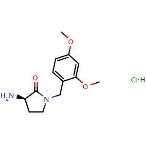 Chemical structure of (R)-3-Amino-1-(2,4-dimethoxybenzyl) pyrrolidin-2-one hydrochloride , CAS 1951425-09-4, AChemBlock U107745