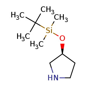 Chemical structure of (S)-3-(tert-Butyldimethylsilyloxy) pyrrolidine , CAS 207113-36-8, AChemBlock U107797