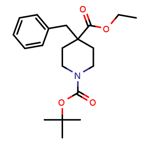 Chemical structure of 1-tert-Butyl 4-ethyl 4-benzylpiperidine-1,4-dicarboxylate , CAS 167263-10-7, AChemBlock U107800