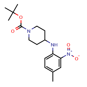 Chemical structure of tert-Butyl 4-(4-methyl-2-nitrophenylamino)piperidine-1-carboxylate , CAS 932034-82-7, AChemBlock U107811