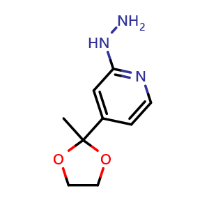 Chemical structure of 2-Hydrazinyl-4-(2-methyl-1,3-dioxolan-2-yl)pyridine , CAS 80882-43-5, AChemBlock U107862