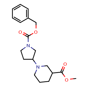 Chemical structure of Methyl 1-(1-(benzyloxycarbonyl) pyrrolidin-3-yl)piperidine-3-carboxylate , CAS 1823246-78-1, AChemBlock U107880