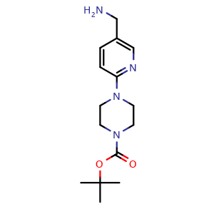 Chemical structure of tert-Butyl 4-(5-(aminomethyl)pyridin-2-yl)piperazine-1-carboxylate , CAS 874880-91-8, AChemBlock U107946