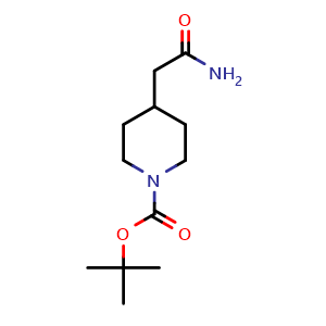 Chemical structure of tert-Butyl 4-(2-amino-2-oxoethyl) piperidine-1-carboxylate , CAS 782493-57-6, AChemBlock U107947