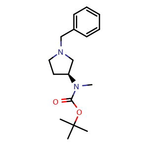 Chemical structure of (S)-tert-Butyl 1-benzylpyrrolidin-3-yl(methyl)carbamate , CAS 169750-00-9, AChemBlock U107950