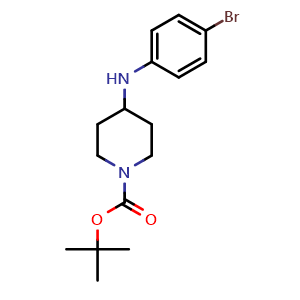 Chemical structure of tert-Butyl 4-(4-bromophenylamino)-piperidine-1-carboxylate , CAS 443998-65-0, AChemBlock U107952