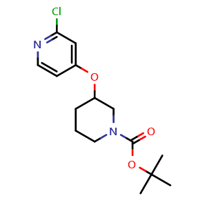 Chemical structure of tert-Butyl 3-(2-chloropyridin-4-yloxy)piperidine-1-carboxylate , CAS 945988-47-6, AChemBlock U107957