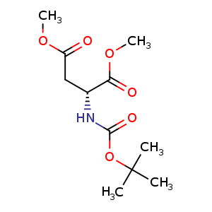 Chemical structure of (R)-Dimethyl 2-(tert-butoxycarbonylamino) succinate , CAS 130622-08-1, AChemBlock U108002