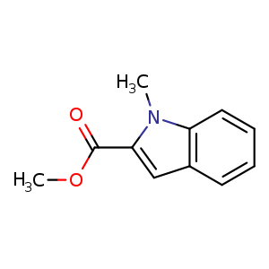 Chemical structure of Methyl 1-methyl-1H-indole-2-carboxylate , CAS 37493-34-8, AChemBlock U108063