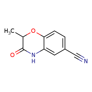Chemical structure of 2-Methyl-3-oxo-3,4-dihydro-2H-benzo[b][1,4]oxazine-6-carbonitrile , CAS 916210-01-0, AChemBlock U108069