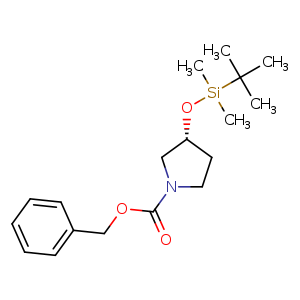 Chemical structure of (R)-Benzyl 3-(tert-butyldimethylsilyloxy) pyrrolidine-1-carboxylate , CAS 150931-62-7, AChemBlock U108095
