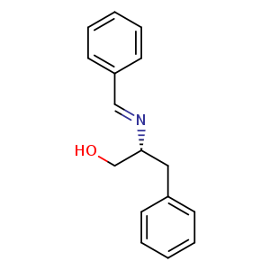 Chemical structure of (R)-2-(Benzylideneamino)-3-phenylpropan-1-ol , CAS 1951425-11-8, AChemBlock U108101